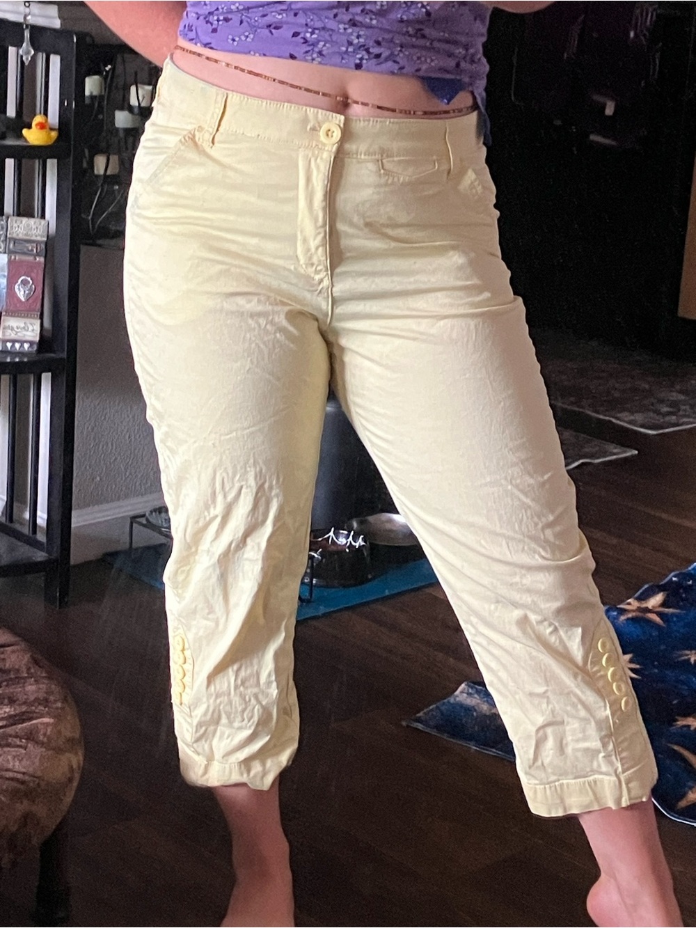 Lee Light Yellow Cropped Pants with Button Hem